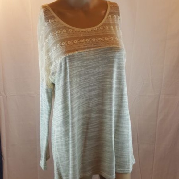 Andree Blue Tops - Andree Blue Women's Junior's Blouse Lace Gray Sz L